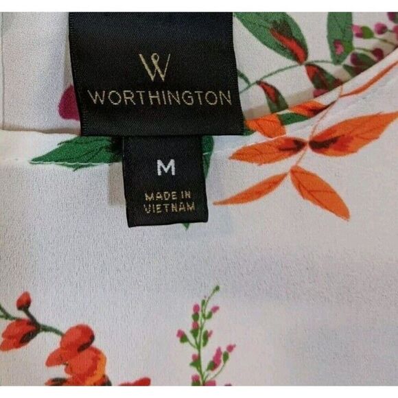 Worthington Top Floral Semi-Sheer Long Bell Sleeve Keyhole Back Boho Medium - Picture 9 of 9